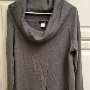 Venus, charcoal gray tunic.. Open front; two small pockets on each side.